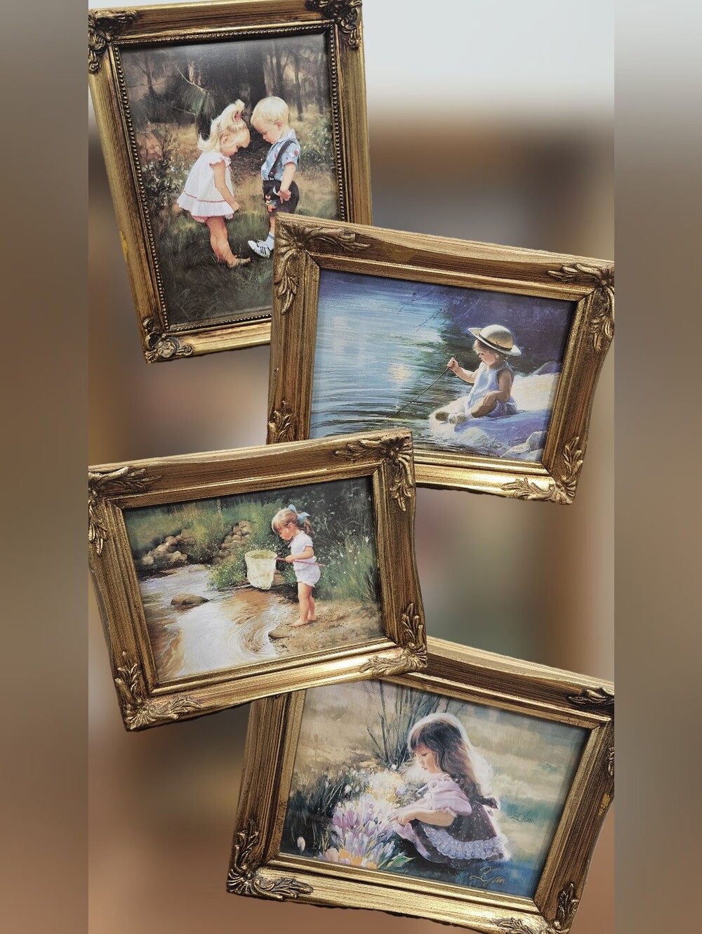 Vintage Donald Zolan Miniature Framed Lithographs Set of 4 Toddler